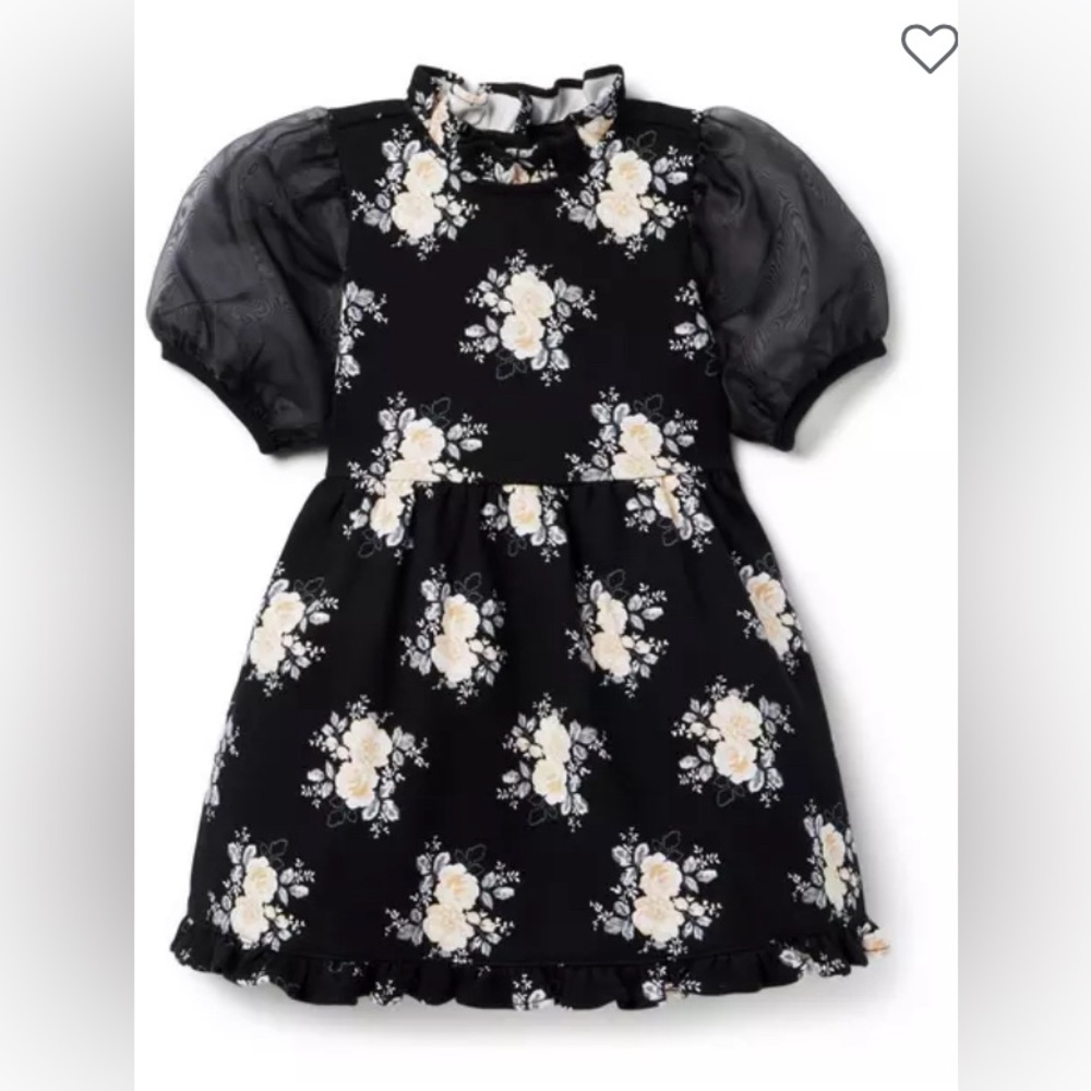 Kids Janie and Jack Black and White Puff Sleeve Sundress
